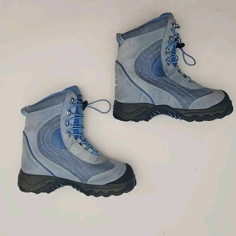 LL Bean Boots Blue Suede Thinsulate Winter Hiking Ankle Toggle Size 4 Kids Youth